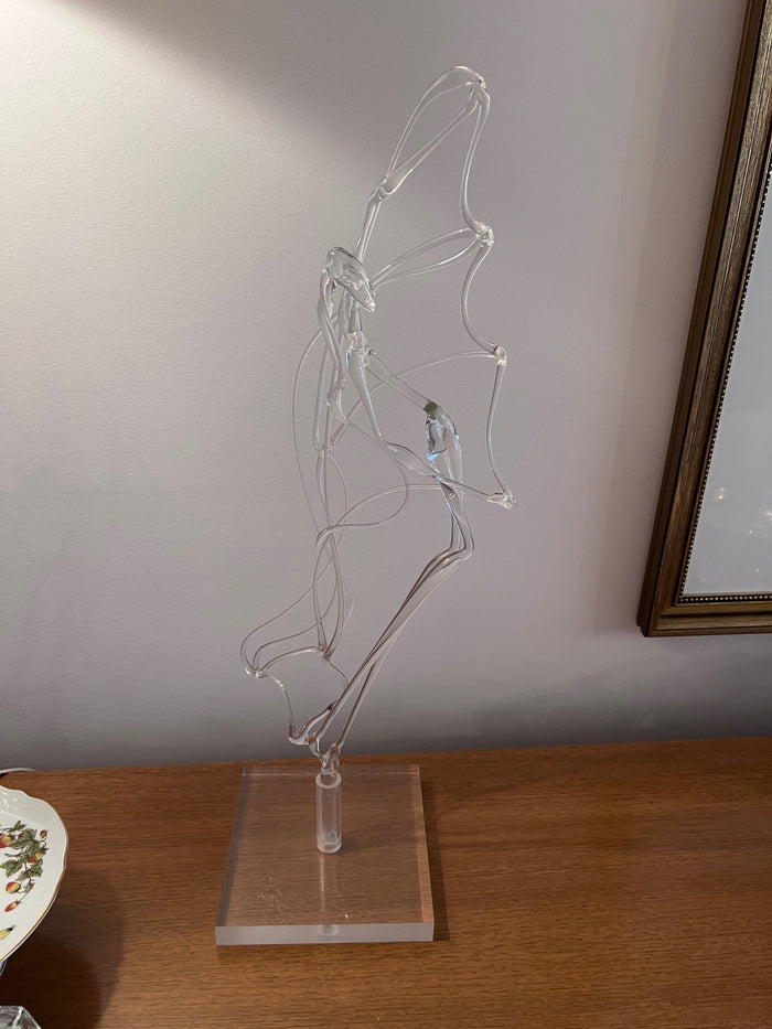 Thin Glass Sculpture, Ballet Dancer with Ribbon- Signed