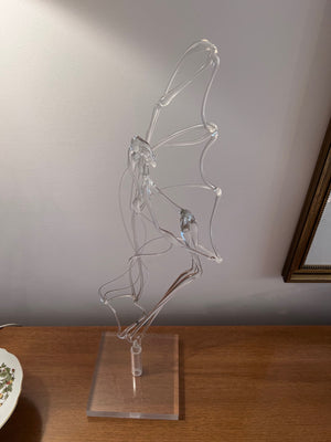 Thin Glass Sculpture, Ballet Dancer with Ribbon- Signed