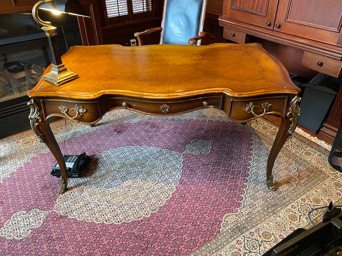 Executive Walnut/Leather Desk with Beautiful Gold Accents