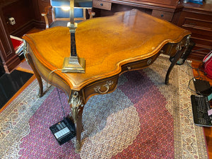 Executive Walnut/Leather Desk with Beautiful Gold Accents