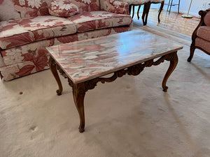 Vintage Marble Coffee Table with Carved Wood Base