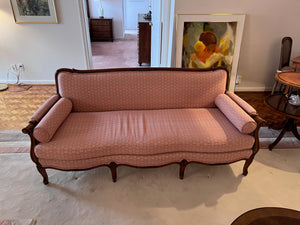 Vintage Wood Framed Sofa with Pink Upholstery