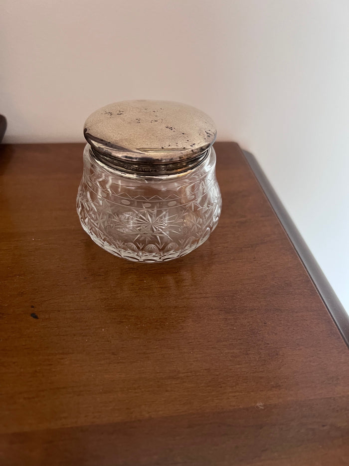Crystal Dresser Jar with Sterling Silver Lid- 2.5" h
