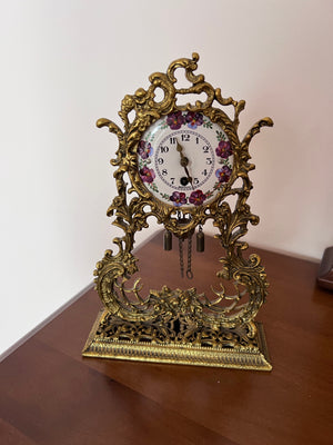 Vintage German GLOBE Gold Gilt Brass Mantel Clock- 8" h