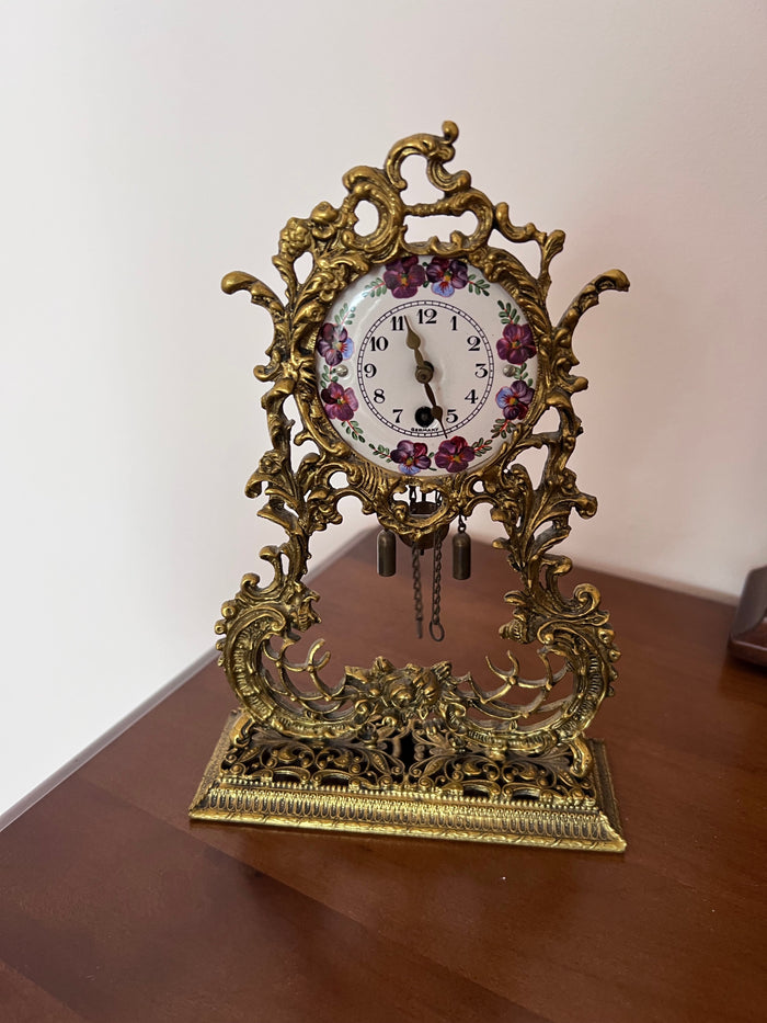 Vintage German GLOBE Gold Gilt Brass Mantel Clock- 8" h