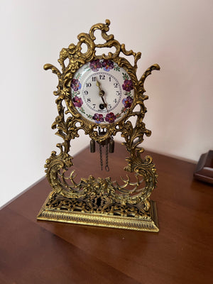Vintage German GLOBE Gold Gilt Brass Mantel Clock- 8" h