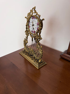 Vintage German GLOBE Gold Gilt Brass Mantel Clock- 8" h