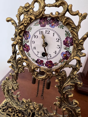 Vintage German GLOBE Gold Gilt Brass Mantel Clock- 8" h