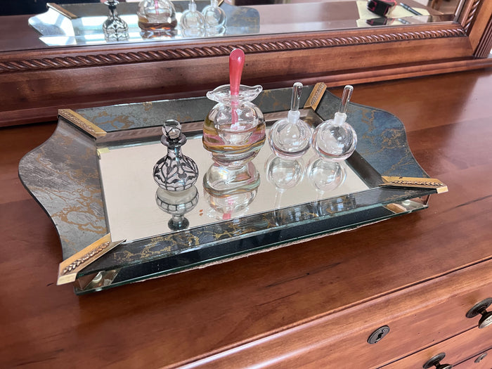 Vintage Art Glass Perfume Bottle Lot + Tray