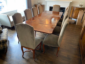 Antique Country French Louis XVI Dining Table + 10 "Silva" Grey Dining Chairs