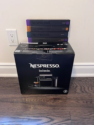 BRAND NEW Nespresso D40-US-BK-NE Inissia + 4 Pods Sleeves