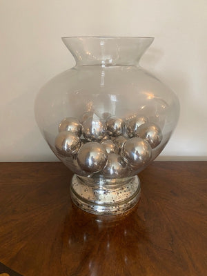 2 Glass Vases with Silver Decorative Balls