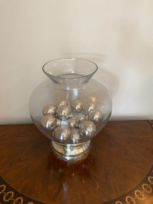 2 Glass Vases with Silver Decorative Balls