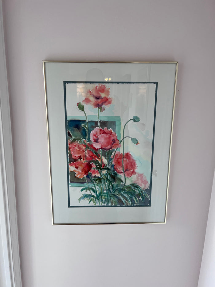 Joy Milburn Signed Watercolour- Pink Flowers