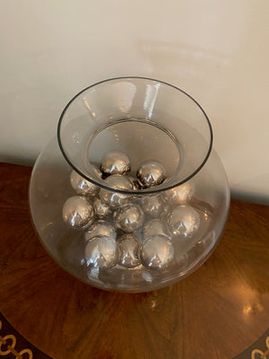 2 Glass Vases with Silver Decorative Balls