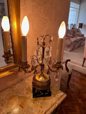 Vintage 2 Light Lamp, Glass Pendants and Marble Base- 15" h