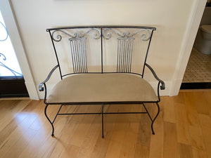 Silver Metal Bench, Beige Microsuede Seat