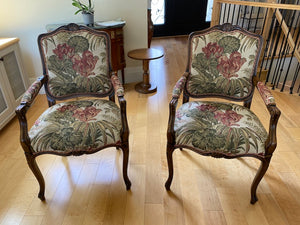 2 Louis XV Style Armchairs, Floral Upholstery