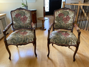 2 Louis XV Style Armchairs, Floral Upholstery