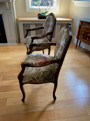 2 Louis XV Style Armchairs, Floral Upholstery