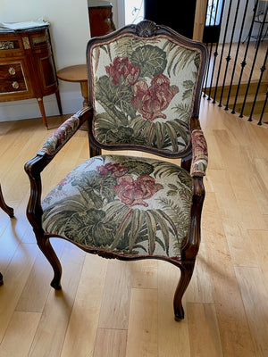 2 Louis XV Style Armchairs, Floral Upholstery