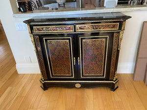 Black Ornate Marble Top Cabinet with Gold & Painted Accents