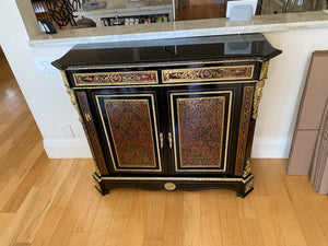 Black Ornate Marble Top Cabinet with Gold & Painted Accents