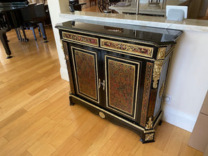 Black Ornate Marble Top Cabinet with Gold & Painted Accents