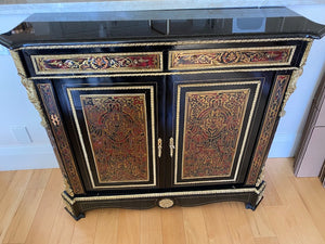Black Ornate Marble Top Cabinet with Gold & Painted Accents