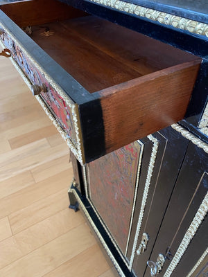 Black Ornate Marble Top Cabinet with Gold & Painted Accents