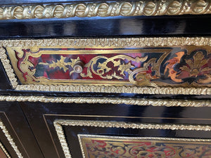 Black Ornate Marble Top Cabinet with Gold & Painted Accents