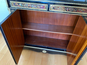 Black Ornate Marble Top Cabinet with Gold & Painted Accents
