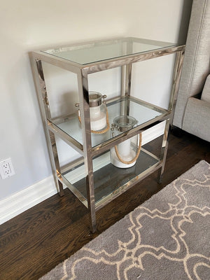 Chrome, Glass 3 Tier Shelving Unit + 2 Candles