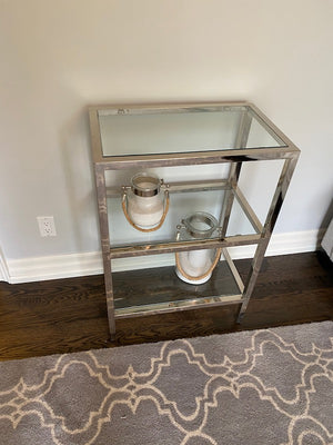 Chrome, Glass 3 Tier Shelving Unit + 2 Candles