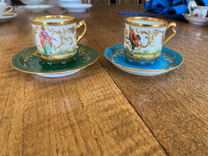 2 Miniature Antique Dresden Cups & Saucers