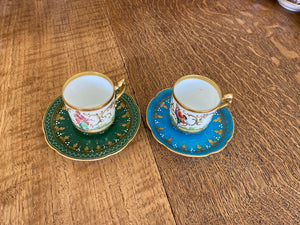 2 Miniature Antique Dresden Cups & Saucers