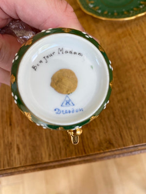 2 Miniature Antique Dresden Cups & Saucers