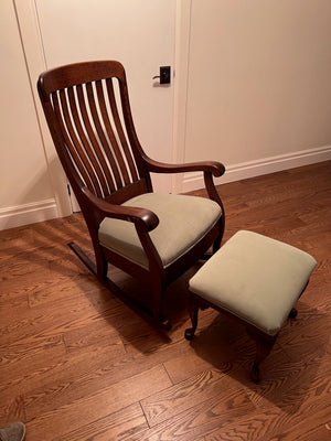 Solid Oak Wood Rocking Chair + Ottoman