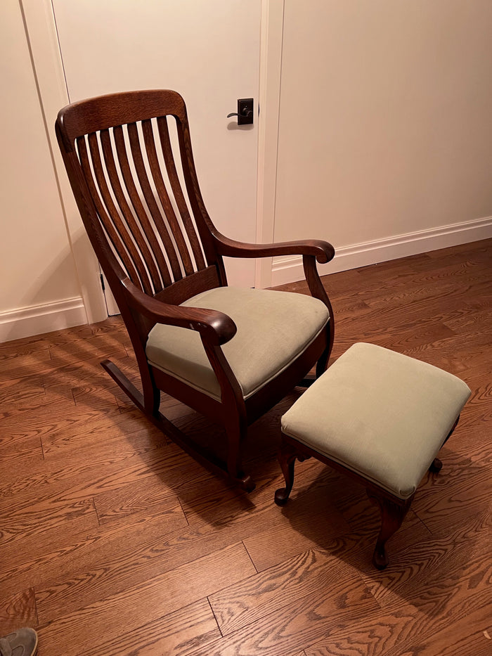 Solid Oak Wood Rocking Chair + Ottoman