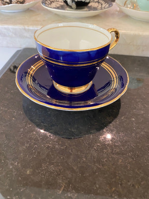 Aynsley Cobalt Blue, Gold Bands Cup & Saucer