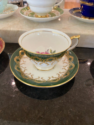 Aynsley Green and Gold Bone China Cup & Saucer