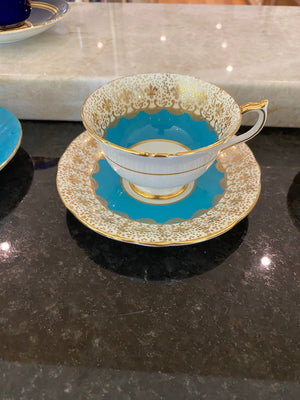 Aynsley Light Blue and Gold Bone China Cup & Saucer