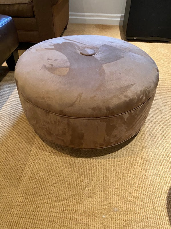 Round Brown Microsuede Ottoman