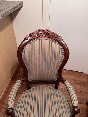 Pair of Victorian His and Hers Arm Chairs, Striped Upholstery