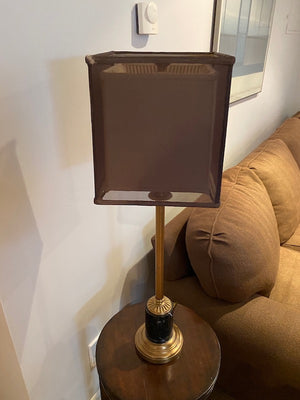 Pair of Brass & Black Marble Table Lamps with Brown Shades- from ELTE