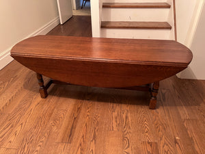Solid Oak Wood Oval Drop Leaf Coffee Table
