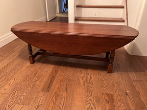 Solid Oak Wood Oval Drop Leaf Coffee Table
