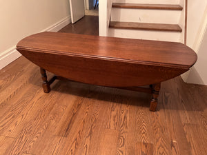 Solid Oak Wood Oval Drop Leaf Coffee Table