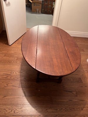Solid Oak Wood Oval Drop Leaf Coffee Table