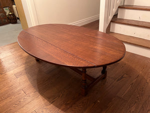 Solid Oak Wood Oval Drop Leaf Coffee Table